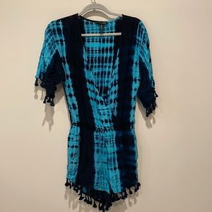 Tye-dye blue and navy romper/pool cover up